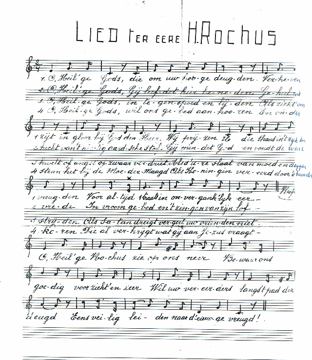 Partituur van het Lied van de Heilige Rochus